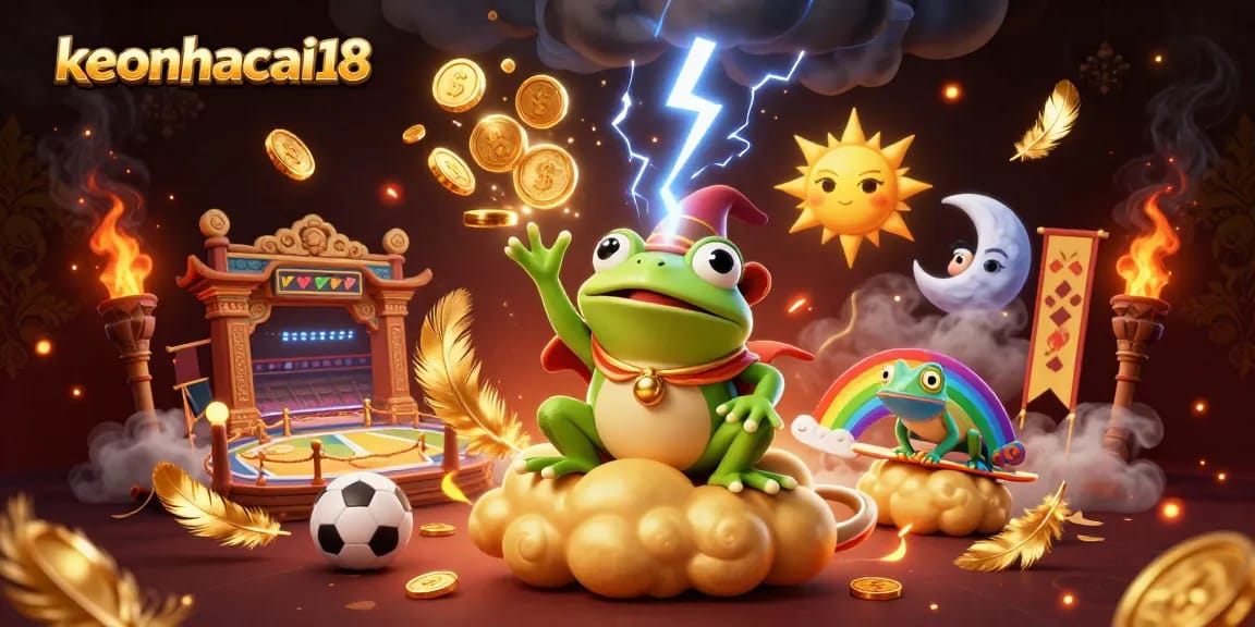 Bet on sports excitement with keonhacai18, featuring vibrant 3D characters amidst betting elements.