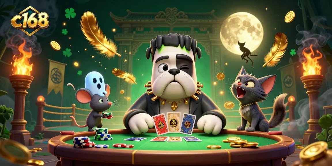 Engage with C168 easily at this captivating online casino scene showcasing unique characters and thrilling gameplay.