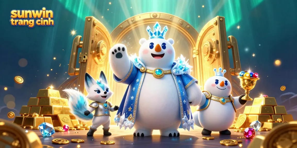 Spin and win at sunwin trang chính with an immersive casino experience featuring an ice king and treasures.