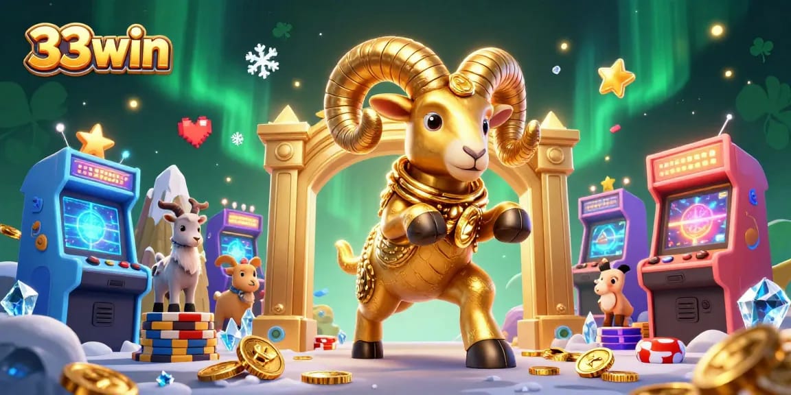 33win players enjoying thrilling gameplay with a charging golden ram amidst colorful gaming elements.