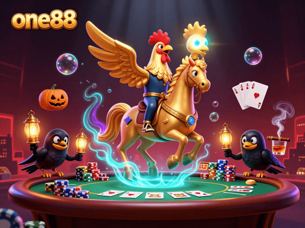 Experience the thrill of one88 as the golden rooster ventures through a vibrant casino.
