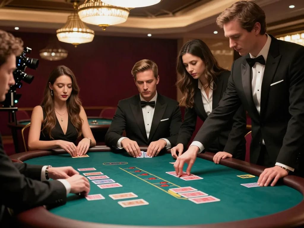 GG88 baccarat action at an upscale casino with players intensely focused on high-stakes game