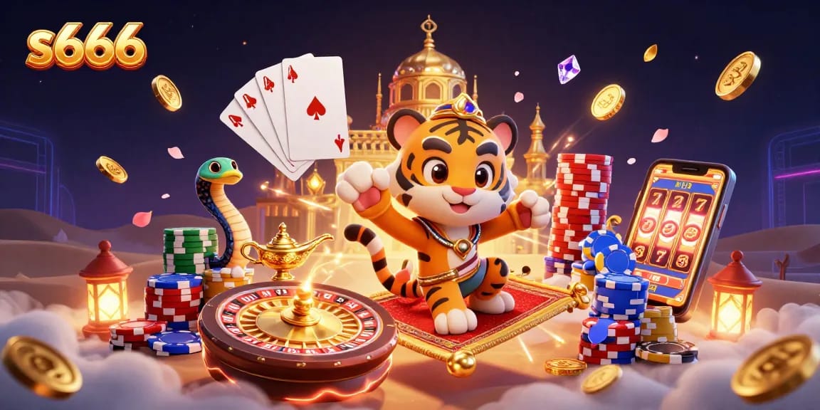 Experience thrilling gaming at s666 with a magical tiger sultan and dazzling casino elements.