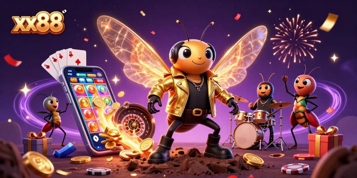 Experience thrilling games at xx88 with a vibrant 3D casino scene featuring exciting characters and dynamic elements.