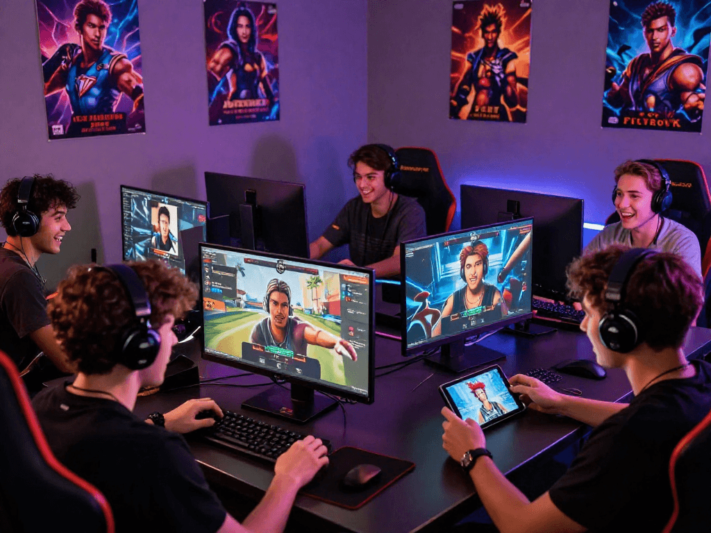 Engaged players enjoying online sex games on devices, showcasing colorful gameplay and lively atmosphere.