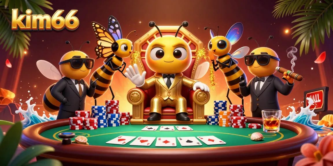 Experience thrilling gameplay at kim66 with a vibrant poker scene featuring cartoon characters and exciting casino elements.