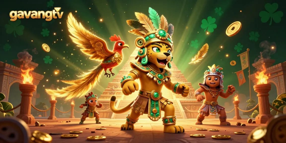 Experience thrilling wins with gavangtv's dynamic Mayan casino scene filled with vibrant characters and elements.
