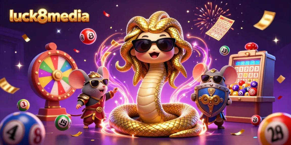 Experience the excitement of luck8media with dynamic bingo and lottery elements in a vibrant casino scene.