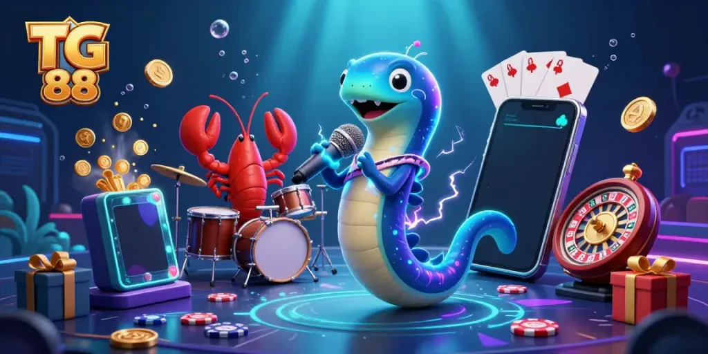 Experience the excitement of TG 88 casino with a vibrant performance of musical sea creatures amidst thrilling gambling elements.