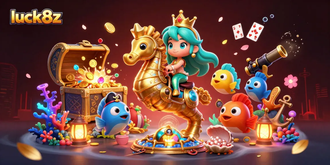 Experience thrilling wins at luck8z with this vibrant underwater casino scene featuring a mermaid and her treasure.