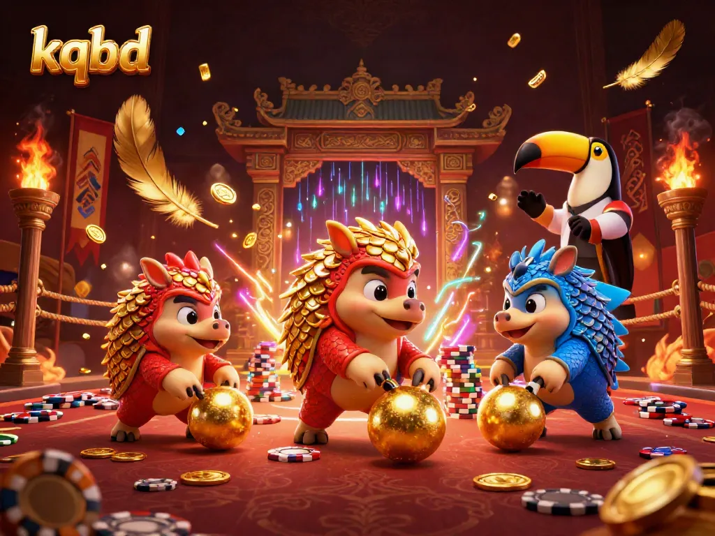 Engaging scene of kqbd as pangolins roll golden balls, capturing the essence of vibrant casino energy.