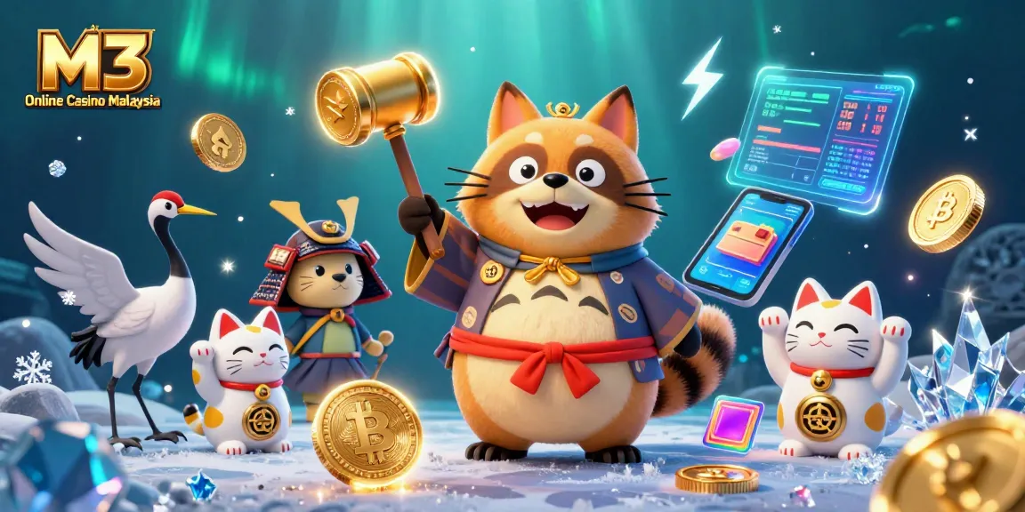 Experience the thrilling games at M3 Online Casino Malaysia with vibrant characters and crypto elements.