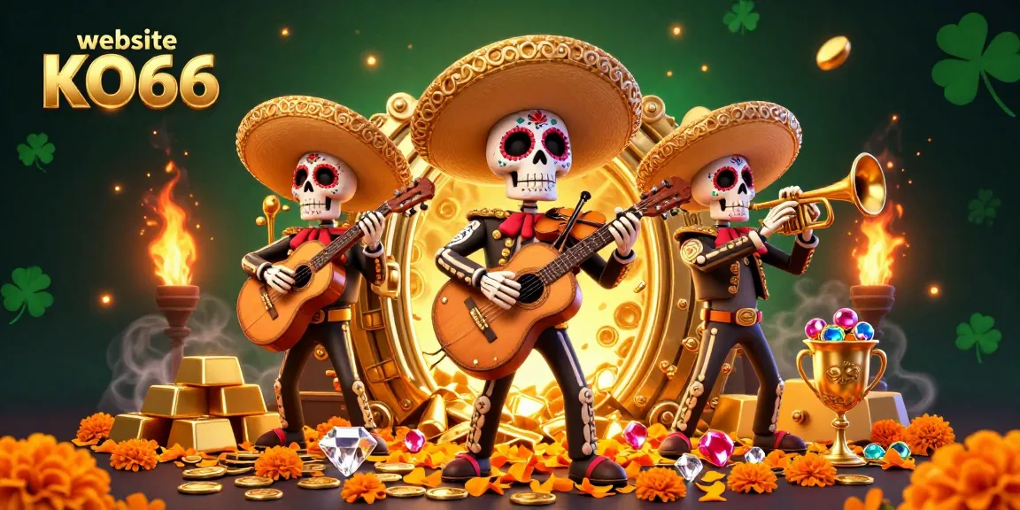 Experience excitement at website KO66 with vibrant mariachi skeletons and treasure-filled casino elements.