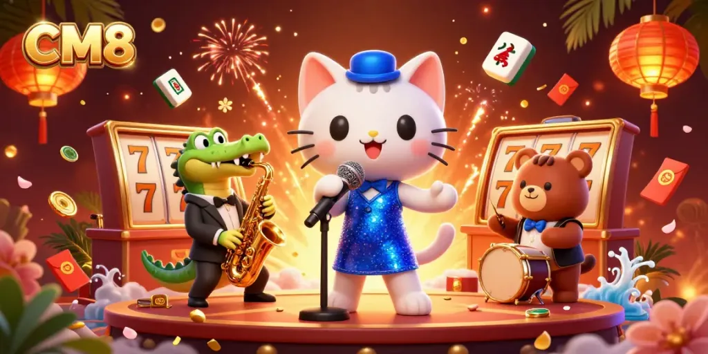 Experience thrilling casino entertainment with CM8, featuring a jazz-singer cat, a saxophone crocodile, and a drum bear.