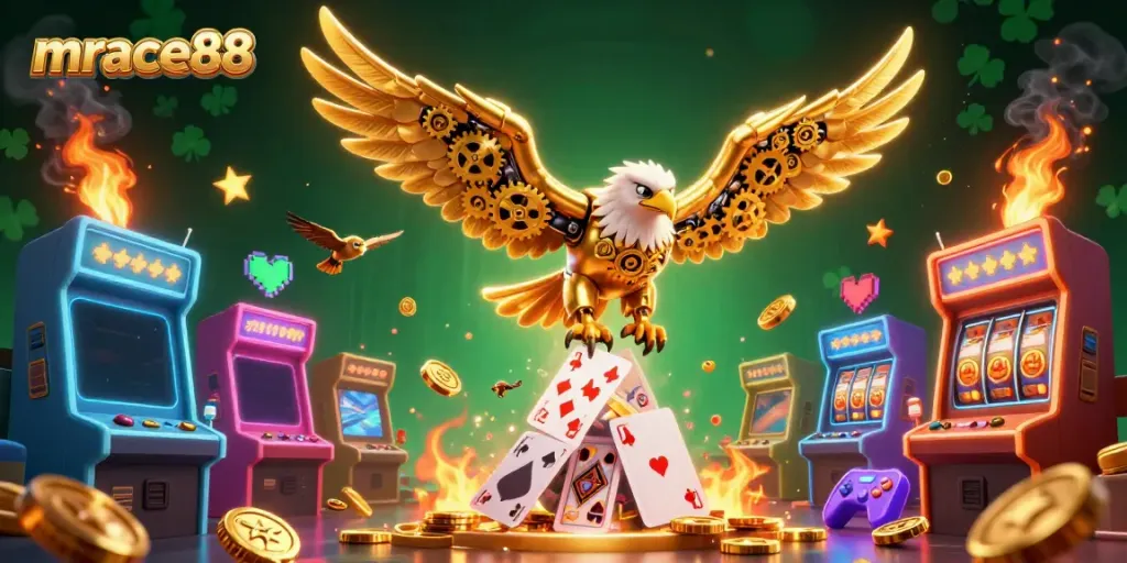Experience thrilling gameplay at mrace88 with dynamic casino slots and captivating golden eagle illustration.