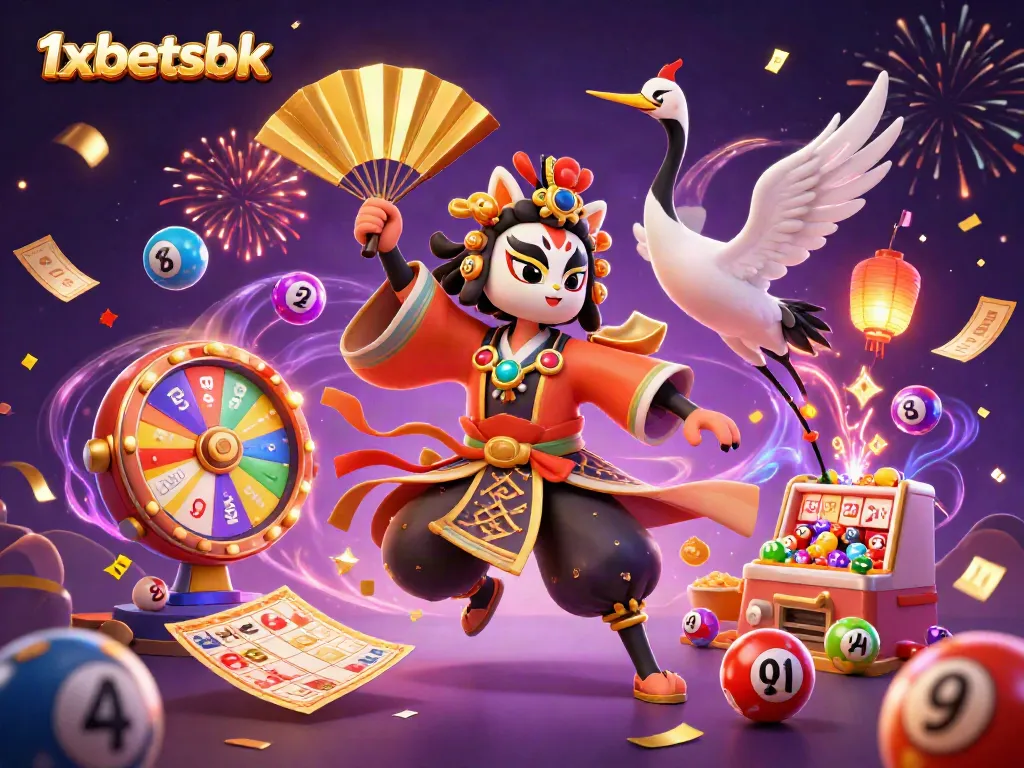 Engage in thrilling gameplay with 1xbetsbk featuring a vibrant 3D casino scene of colorful action.
