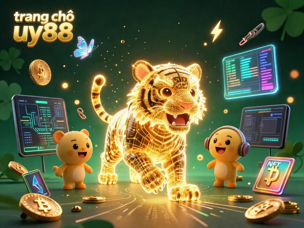 Experience the vibrant world of trang chủ uy88 with a neon-wireframe tiger in a digital casino setting.
