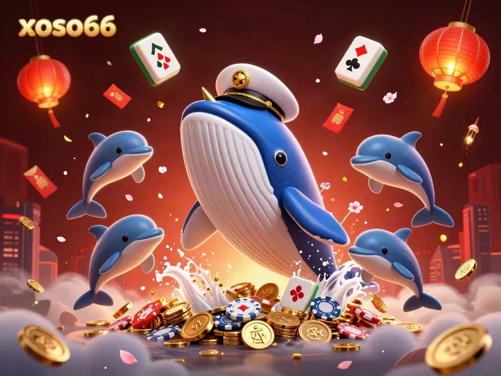 Experience thrilling gameplay with xoso66 featuring a majestic whale and playful dolphins in a vibrant sea of coins.