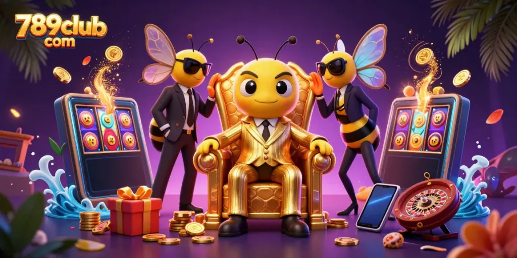 Engage with 789club com in a vibrant casino atmosphere filled with bustling games and animated characters.