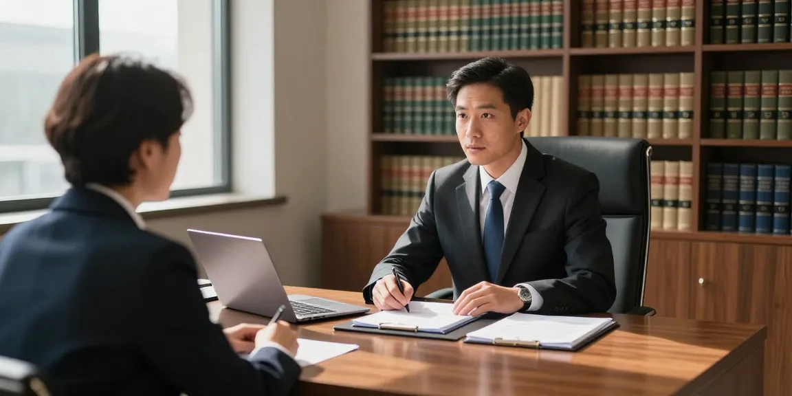 Visit their website to see a lawyer consulting with a client in a modern law office.