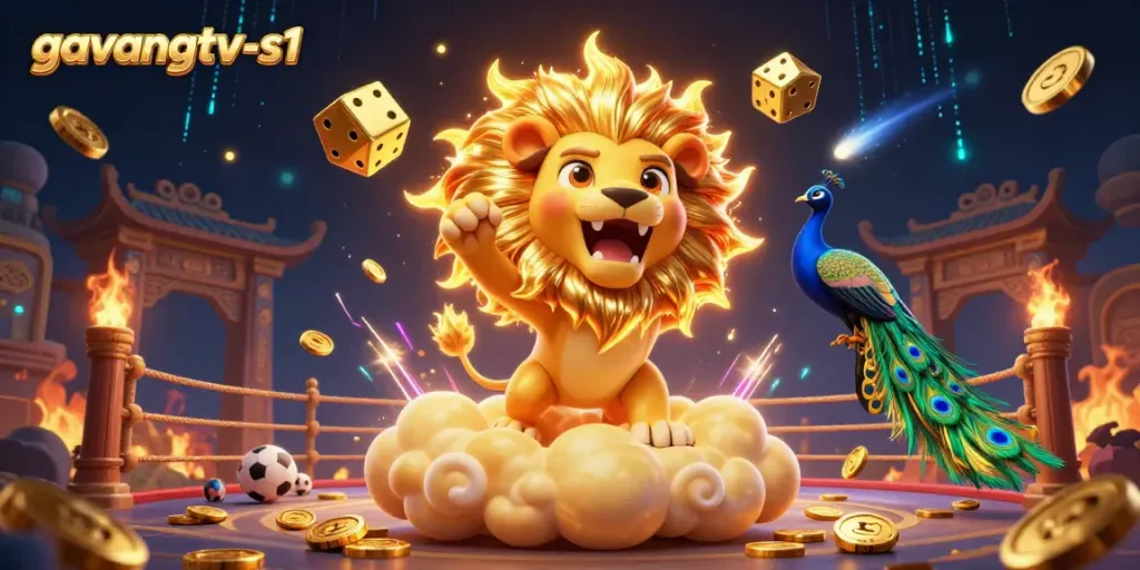 Experience thrilling action at gavangtv-s1 with a roaring lion and dynamic sports betting elements.