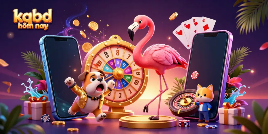 Engage in the thrill of kqbd hôm nay with lively characters and colorful gaming elements, showcasing excitement and entertainment.