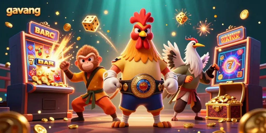 Experience thrilling gambling action with Gavang, showcasing vibrant characters and dynamic slot elements.