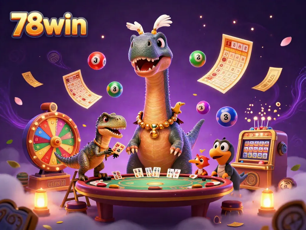 Experience thrilling gaming action at 78win with a vibrant casino scene illustration.