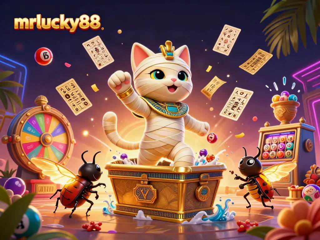 Experience the thrill of mrlucky88 with vibrant characters and gaming elements in a dynamic casino scene.