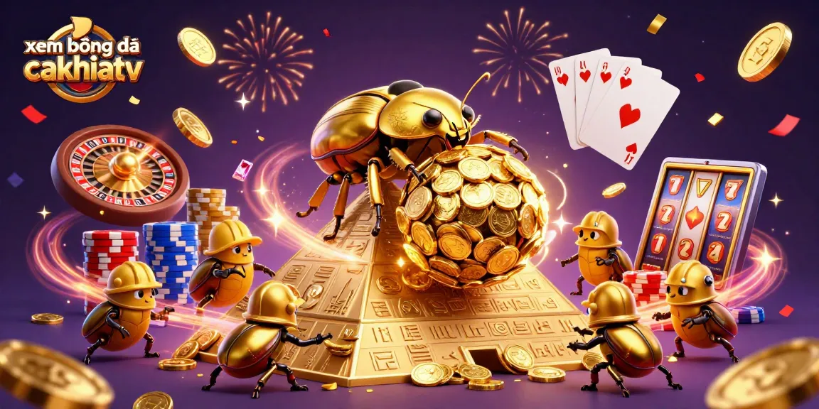 Xem bóng đá cakhiatv showcases epic casino excitement featuring a golden beetle rolling coins.