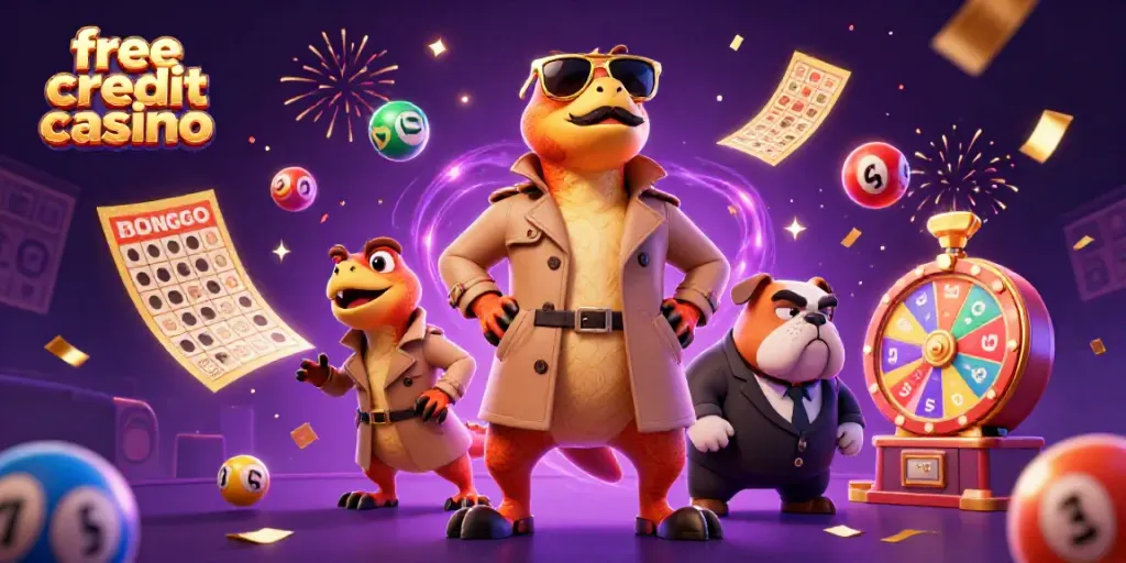 Experience the excitement of a free credit casino with playful raptors and vibrant lottery elements.