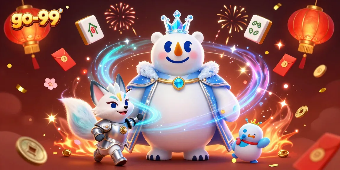 Engage with the vibrant go-99 casino world featuring a polar bear king and festive game elements.